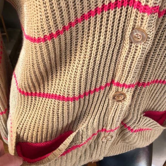 A+Ro tan and pink striped knit sweater. - Picture 2 of 6